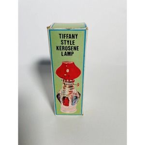 Vintage Tiffany Style Hand Painted Glass Base Red Chimney 4-1/2 Inch Oil Lamp